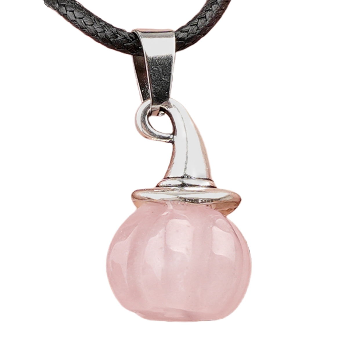 Silver Mini Pumpkin Wizard Hat Gemstone Pendant Necklace 45CM Black Cord