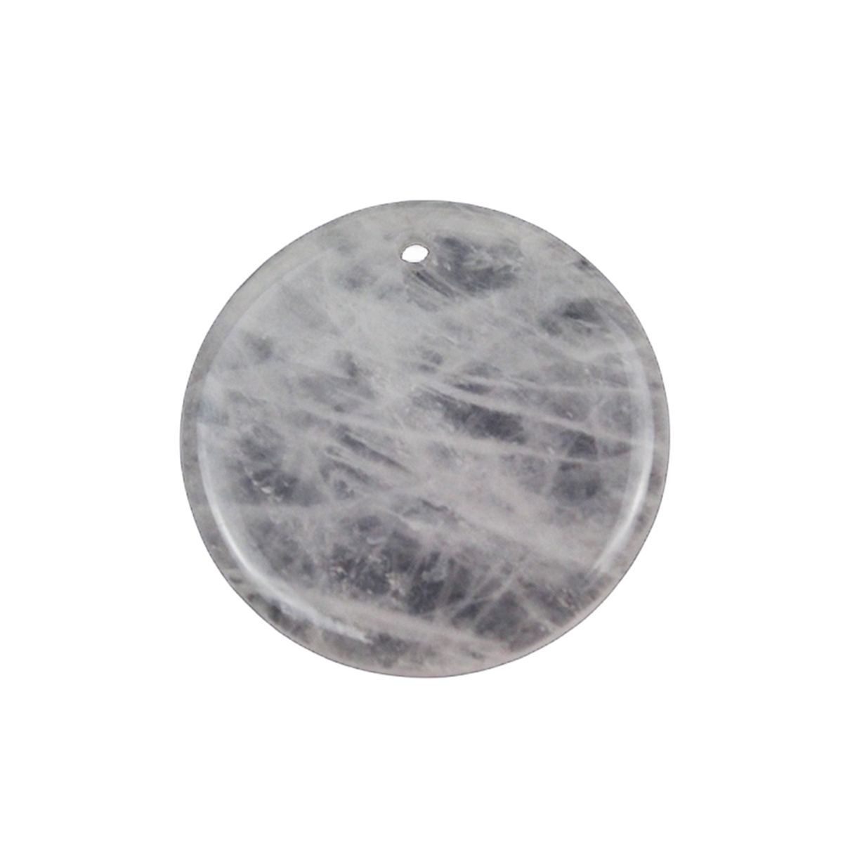 30MM Flat Round Gemstone Disc Pendant Necklace 45CM Silver O Chain