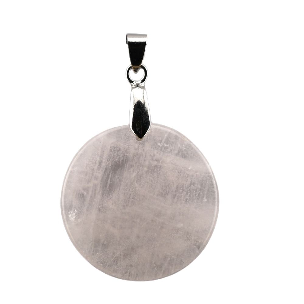 30MM Flat Round Gemstone Disc Pendant Silver Finding Clasp for Making Jewelry