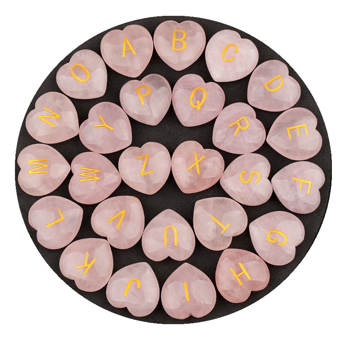30MM Love Heart Rose Quartz Craved Letter for Home & Office Decoration