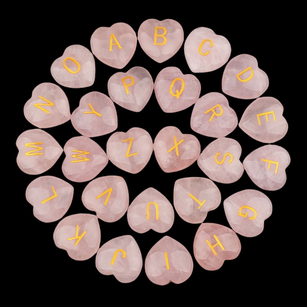 30MM Love Heart Rose Quartz Craved Letter for Home & Office Decoration