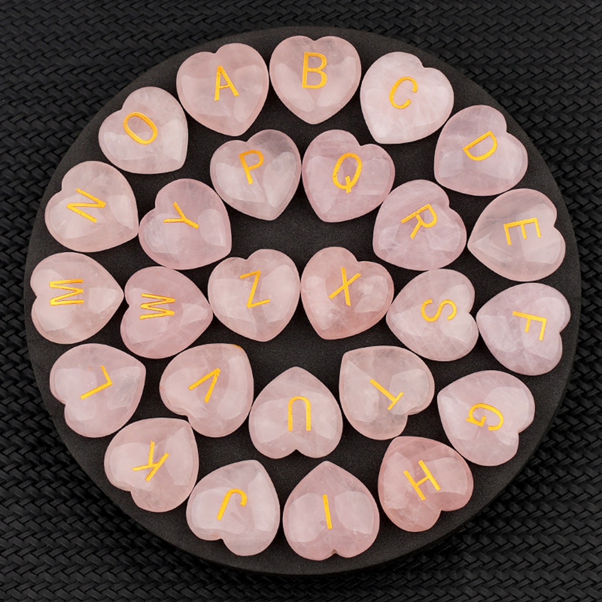 30MM Love Heart Rose Quartz Craved Letter for Home & Office Decoration