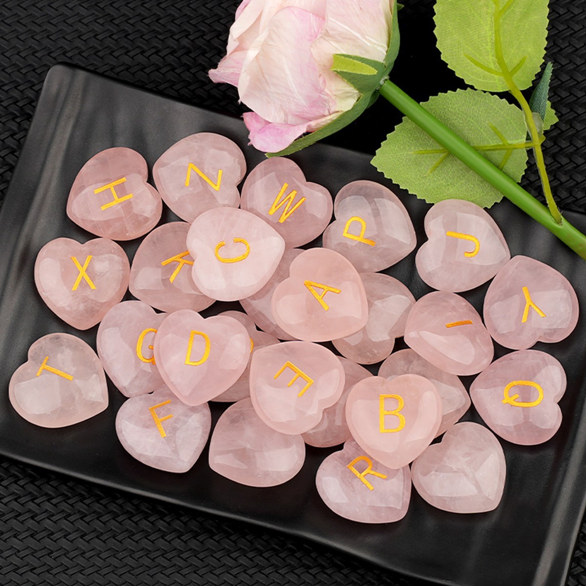 30MM Love Heart Rose Quartz Craved Letter for Home & Office Decoration