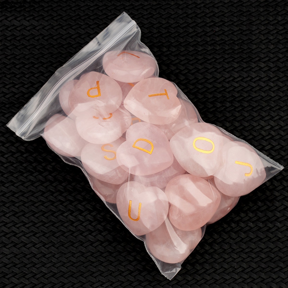 30MM Love Heart Rose Quartz Craved Letter for Home & Office Decoration