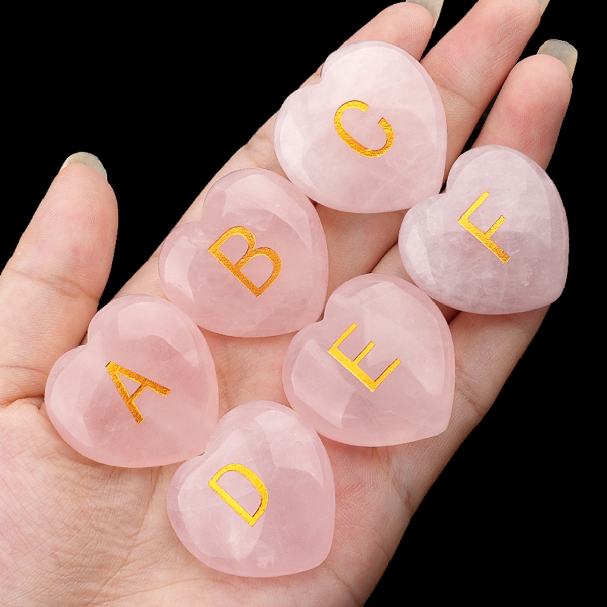 30MM Love Heart Rose Quartz Craved Letter for Home & Office Decoration