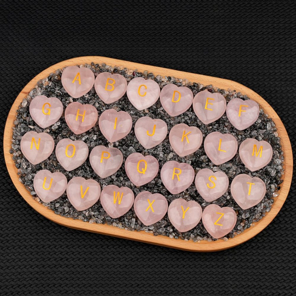 30MM Love Heart Rose Quartz Craved Letter for Home & Office Decoration