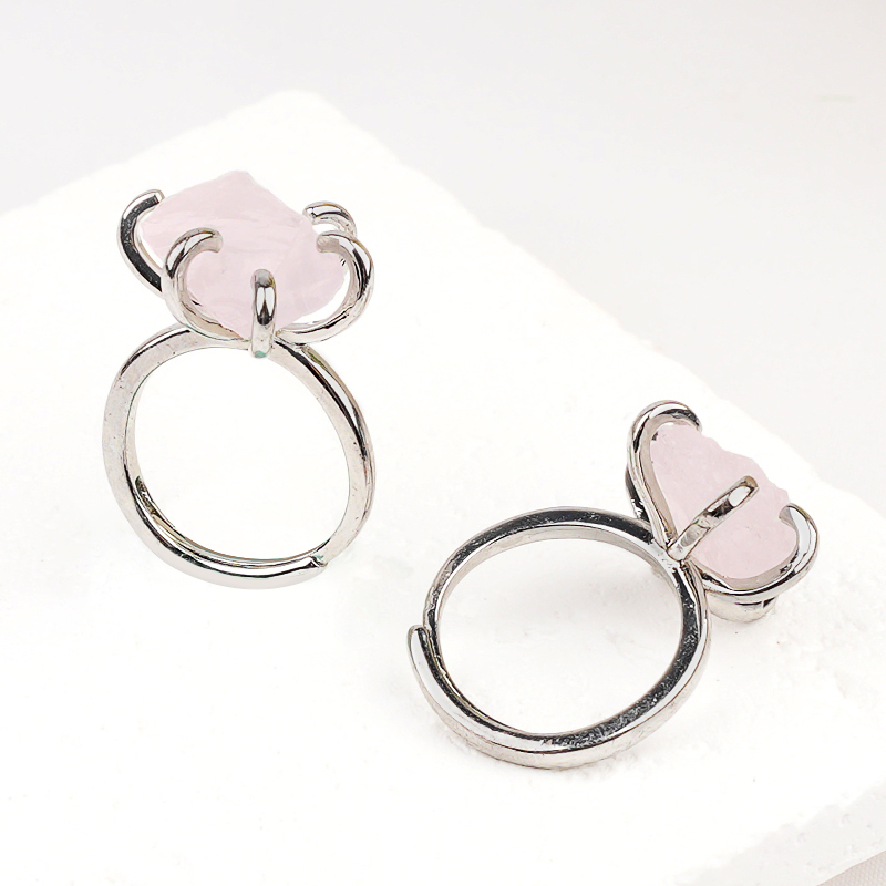 Raw Crystal Silver Adjustable Gemstone Rings for Women Girls
