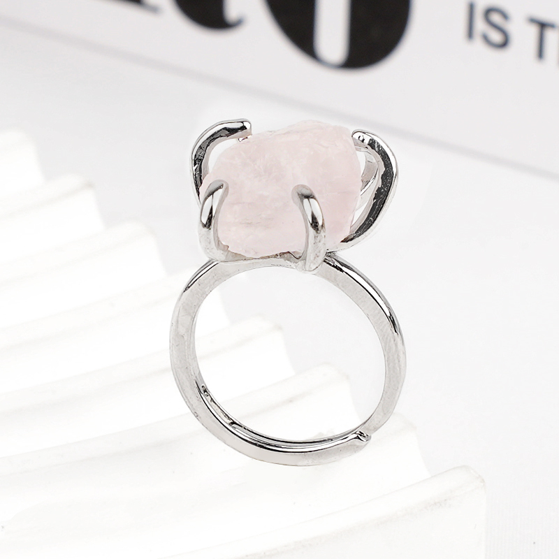 Raw Crystal Silver Adjustable Gemstone Rings for Women Girls