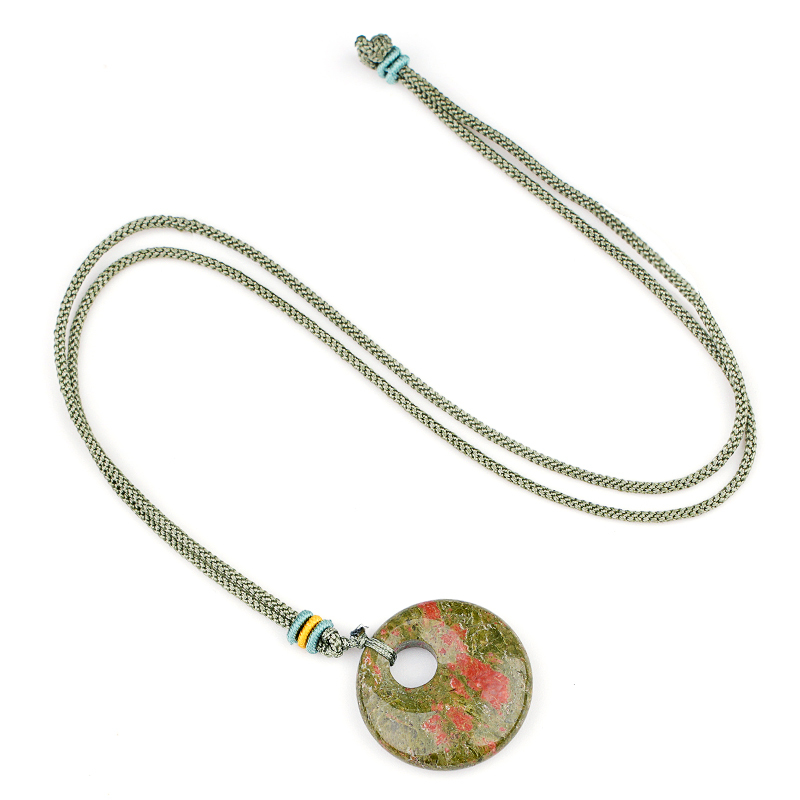30MM Round Disc Lucky Coin Pingan Pendant Necklace Adjustable Rope