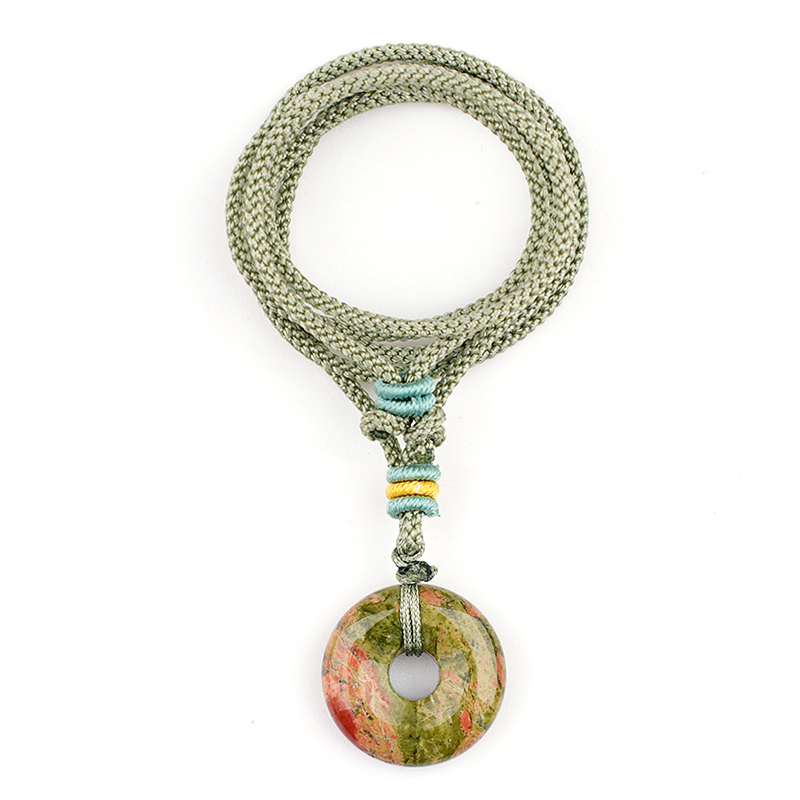 20MM Round Disc Lucky Coin Pingan Pendant Necklace Adjustable Colorful Rope