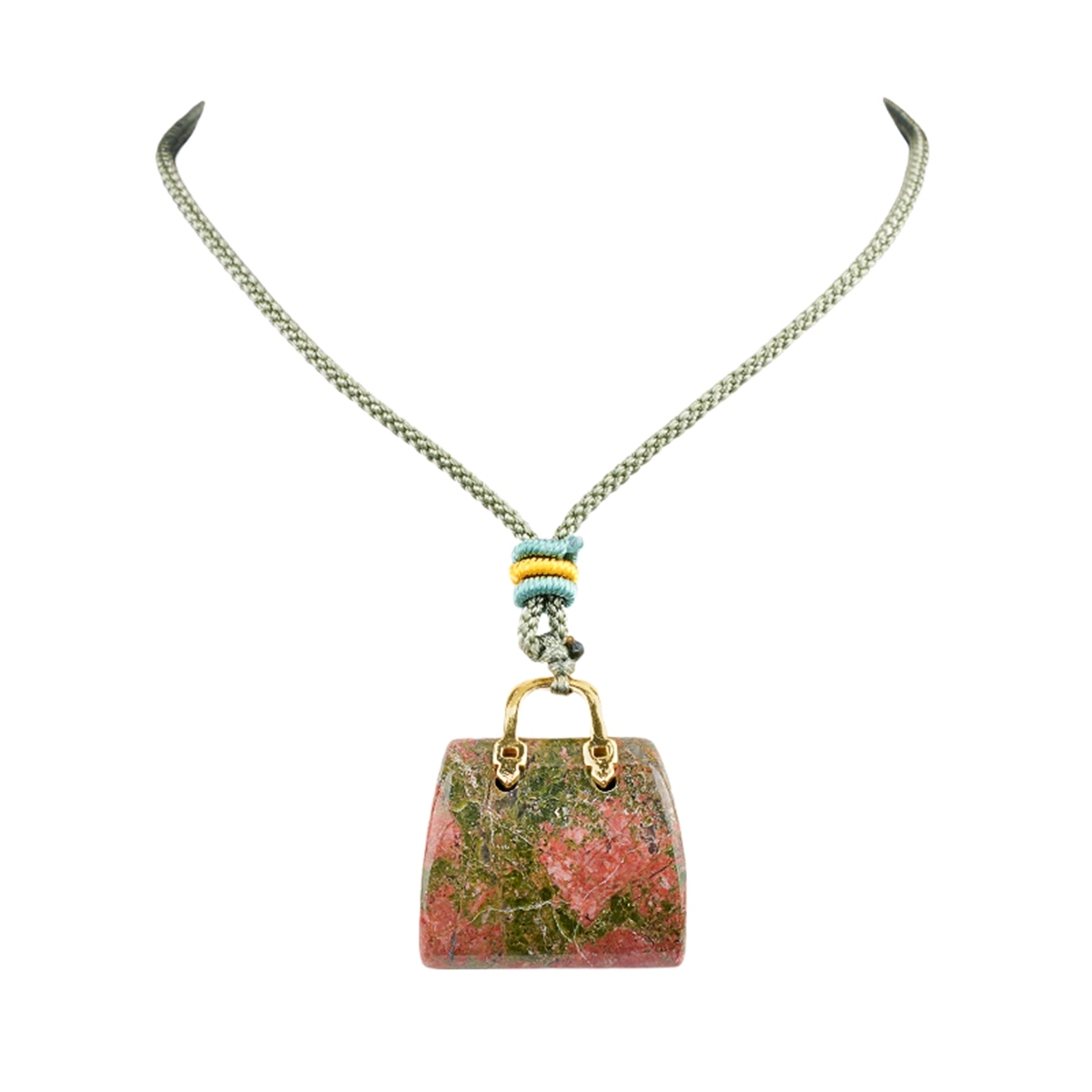Gold Handbag Gemstone Pendant Necklace Adjustable Rope