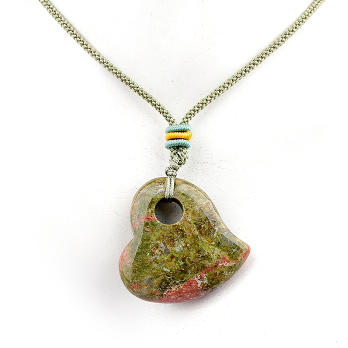 30MM Love Heart Stone Pendant Necklace Adjustable Colorful Rope