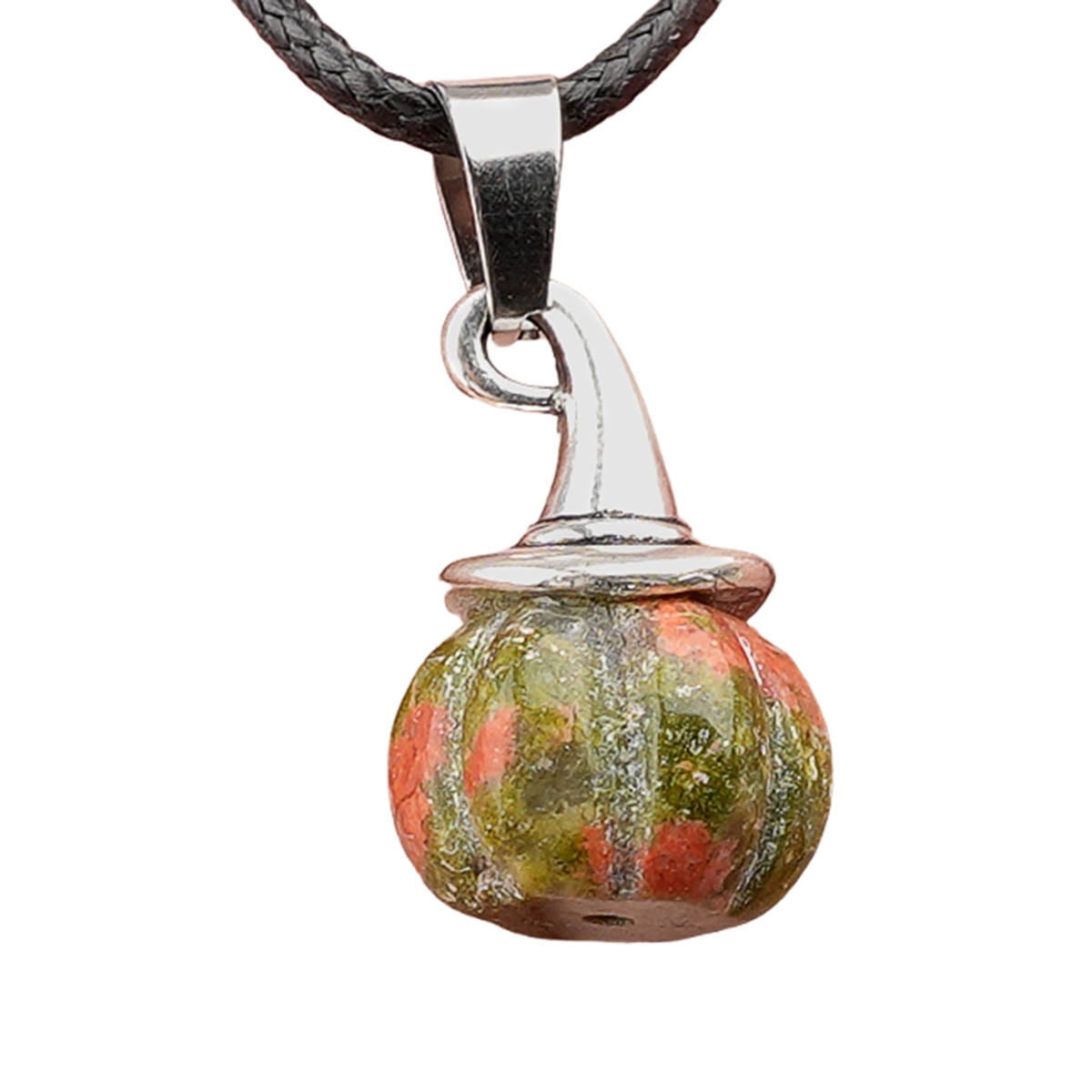 Silver Mini Pumpkin Wizard Hat Gemstone Pendant Necklace 45CM Black Cord