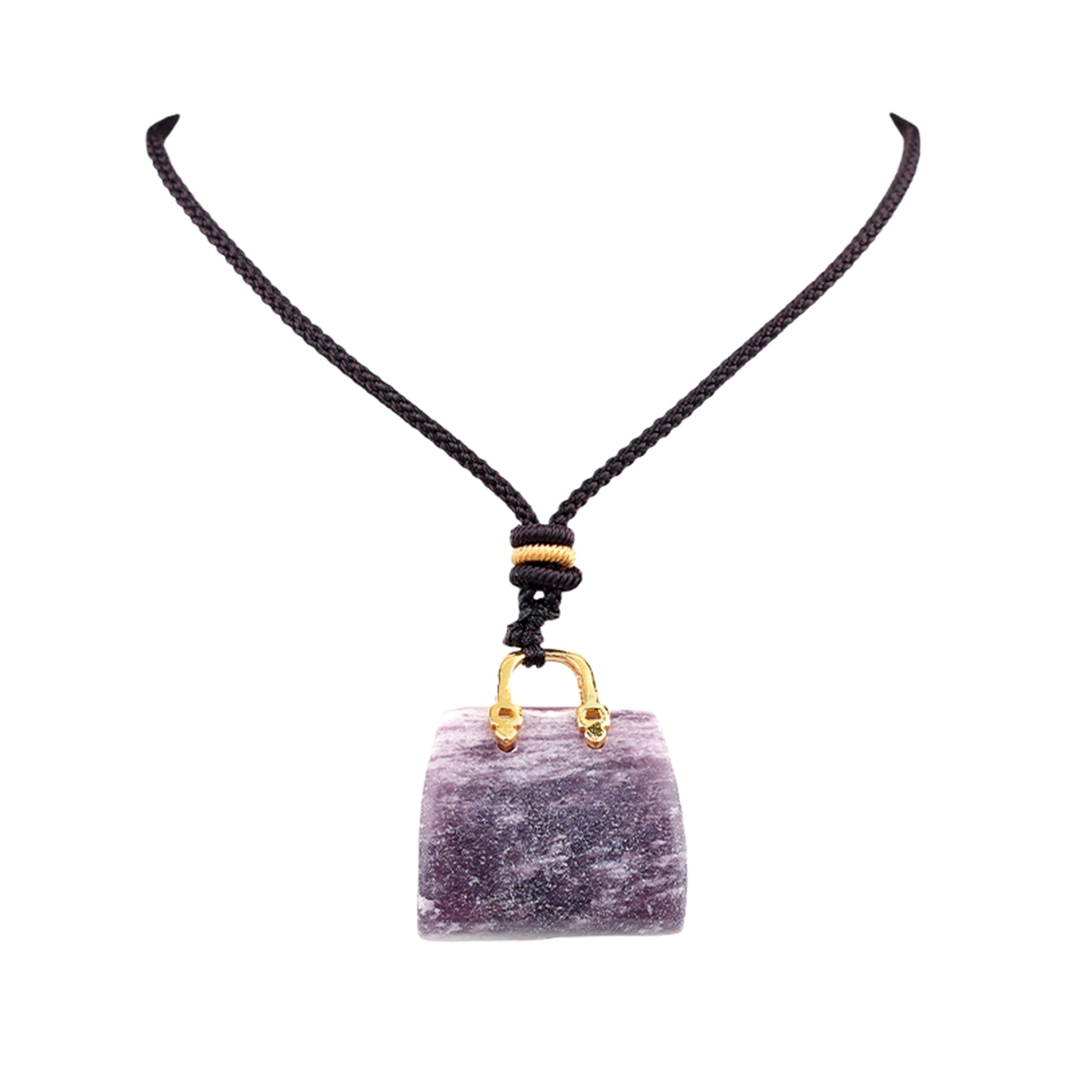 Gold Handbag Gemstone Pendant Necklace Adjustable Rope