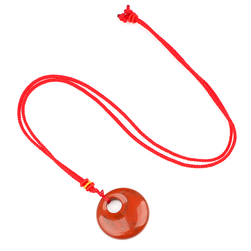 30MM Round Disc Lucky Coin Pingan Pendant Necklace Adjustable Rope