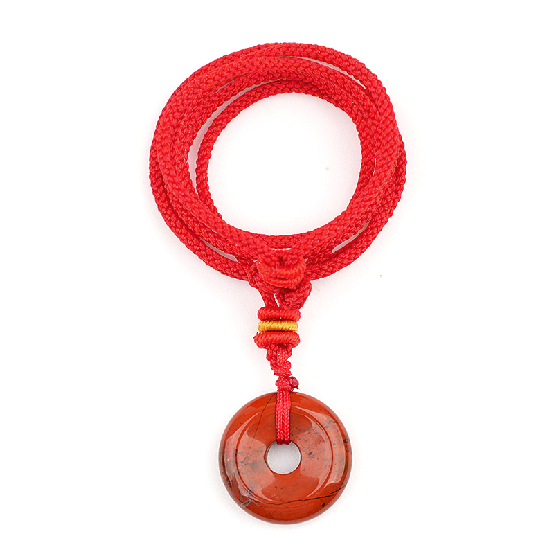 30MM Round Disc Lucky Coin Pingan Pendant Necklace Adjustable Colorful Rope