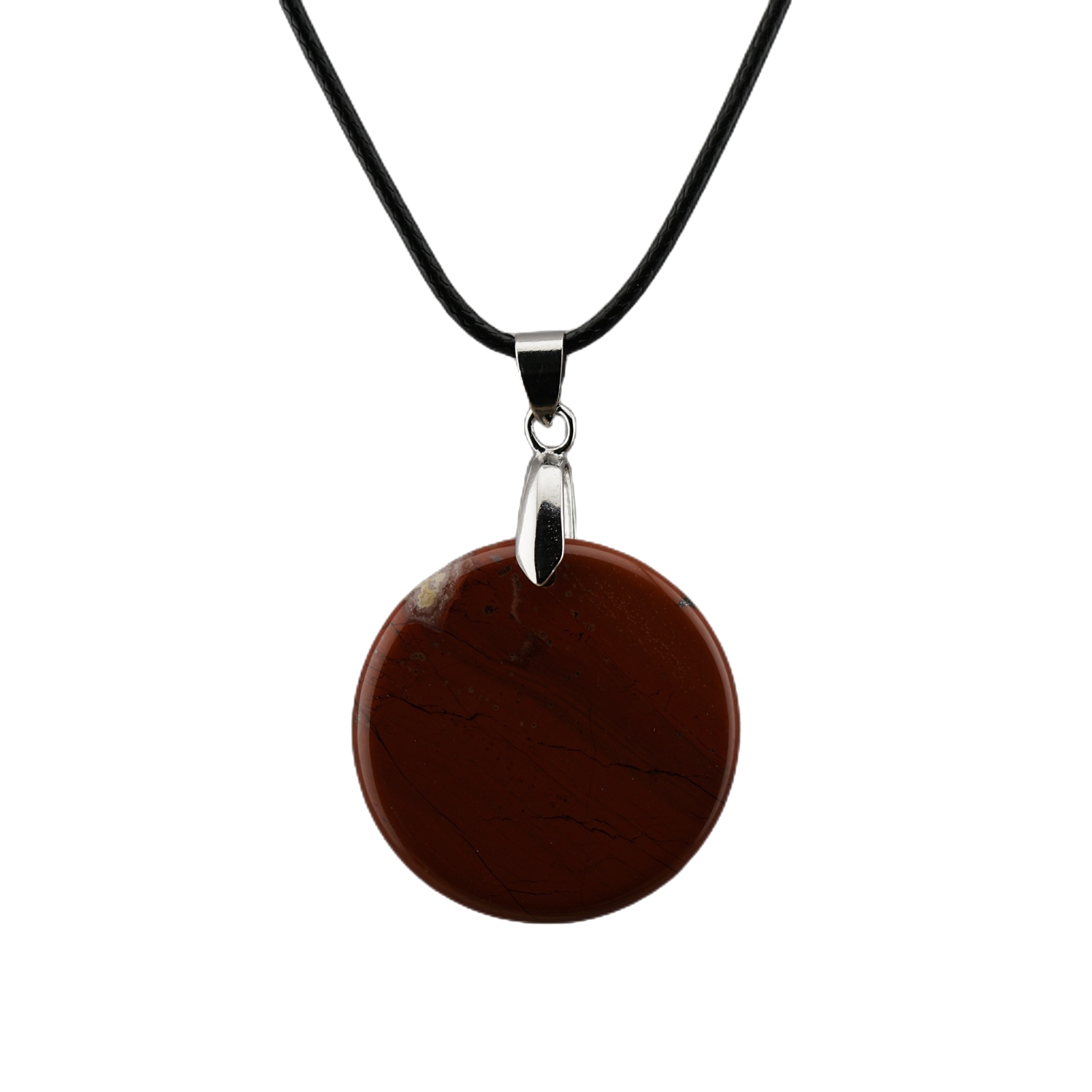 30MM Flat Round Gemstone Disc Pendant Necklace 45cm Black Cord