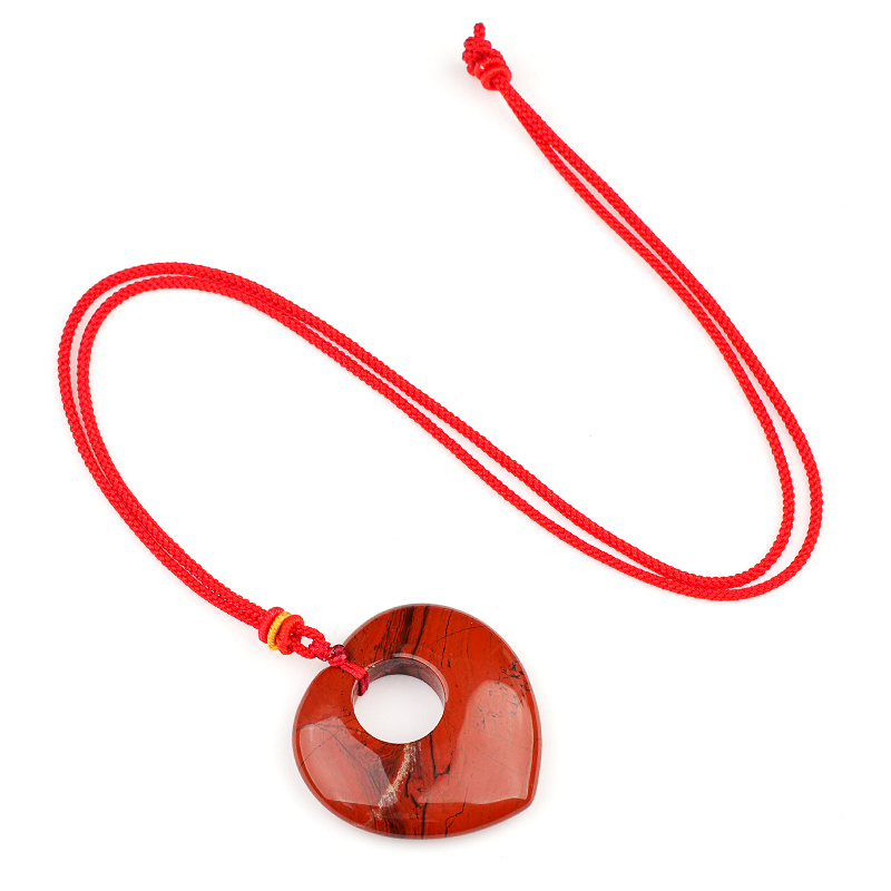 Gemstone 40MM Love Heart Stone Pendant Necklace Adjustable Rope