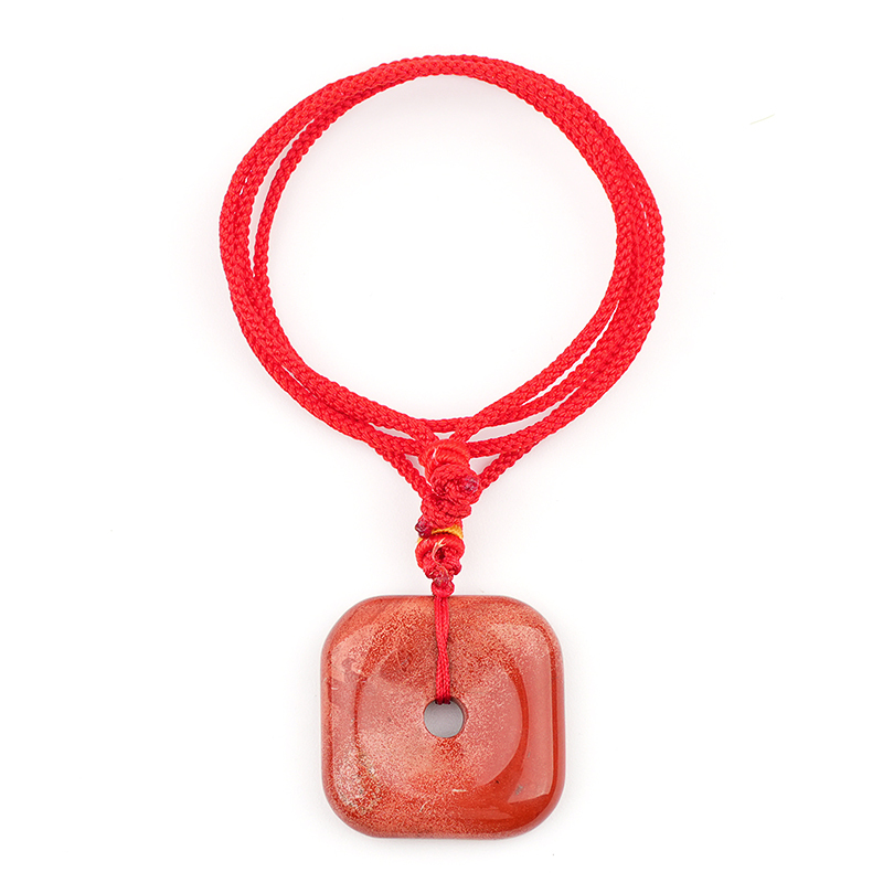 30MM Square Disc Lucky Coin Pingan Pendant Necklace Adjustable Color Rope