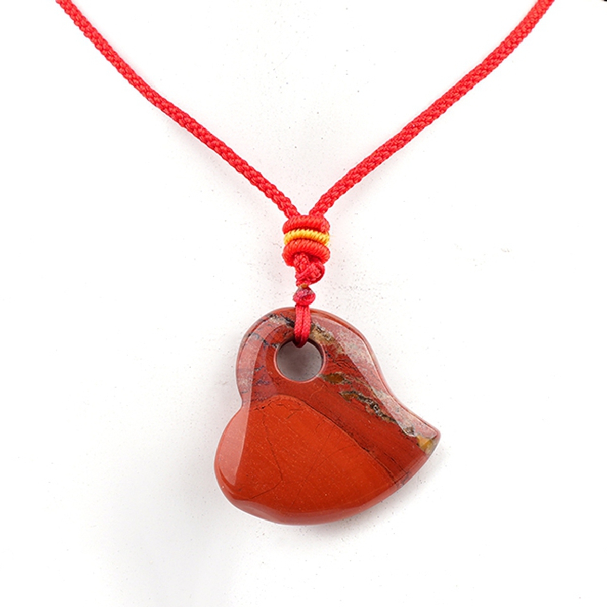 30MM Love Heart Stone Pendant Necklace Adjustable Colorful Rope
