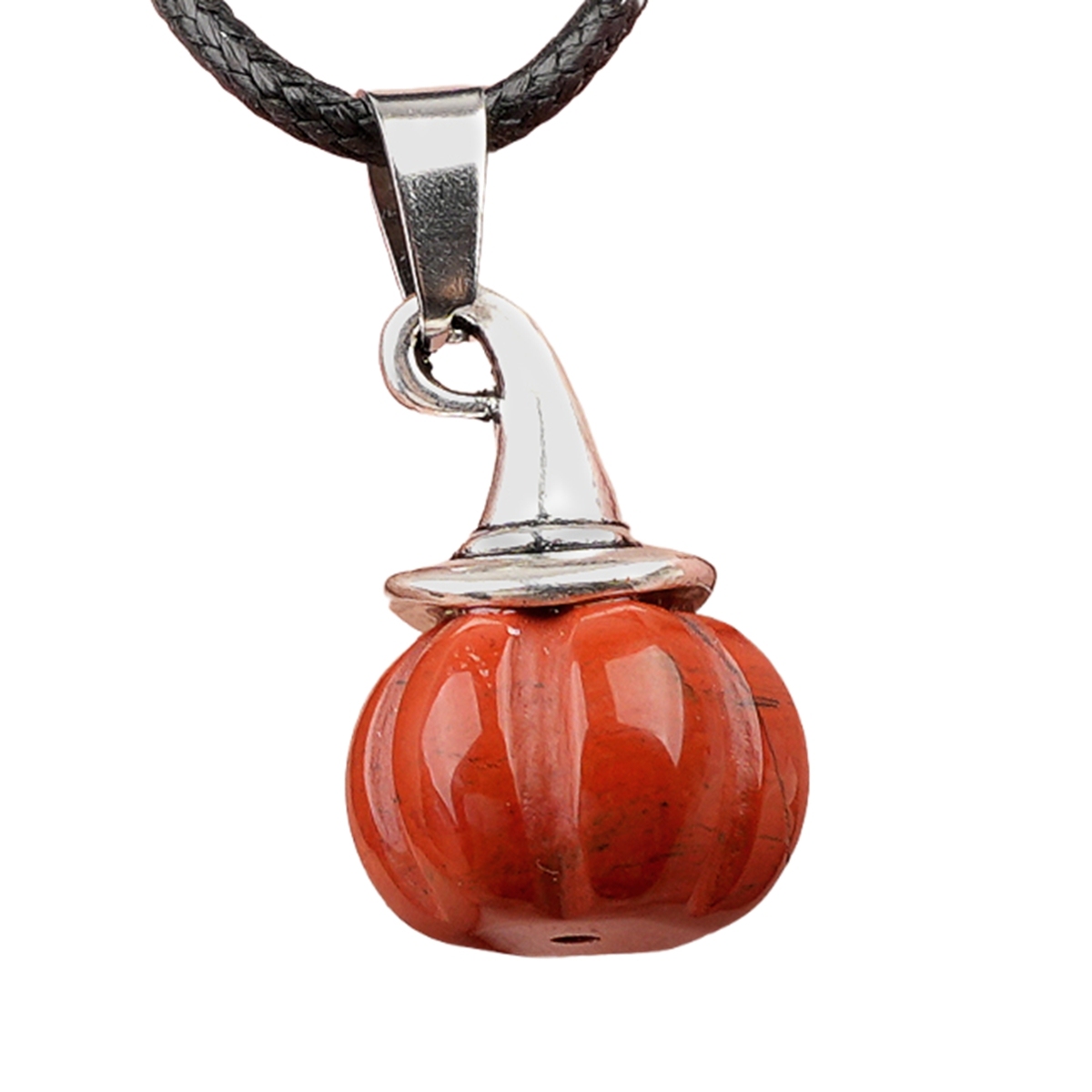 Silver Mini Pumpkin Wizard Hat Gemstone Pendant Necklace 45CM Black Cord
