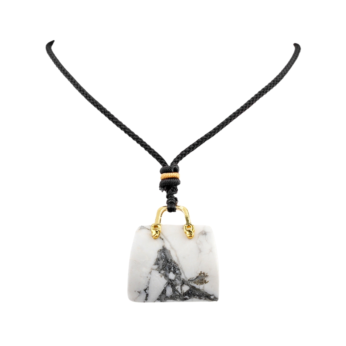 Gold Handbag Gemstone Pendant Necklace Adjustable Rope
