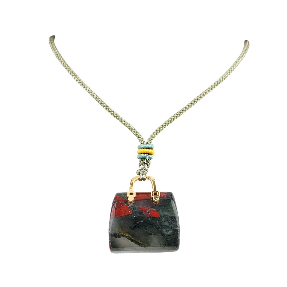 Gold Handbag Gemstone Pendant Necklace Adjustable Rope