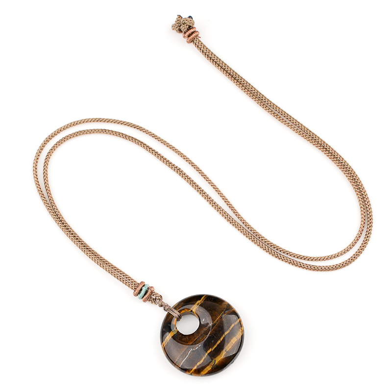 30MM Round Disc Lucky Coin Pingan Pendant Necklace Adjustable Rope