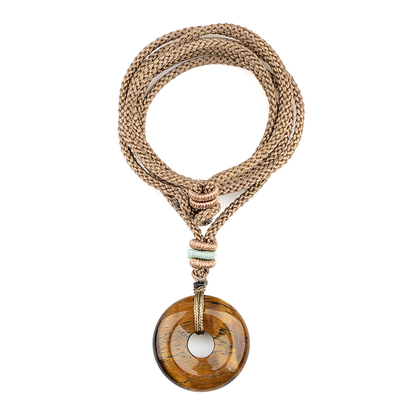 30MM Round Disc Lucky Coin Pingan Pendant Necklace Adjustable Colorful Rope