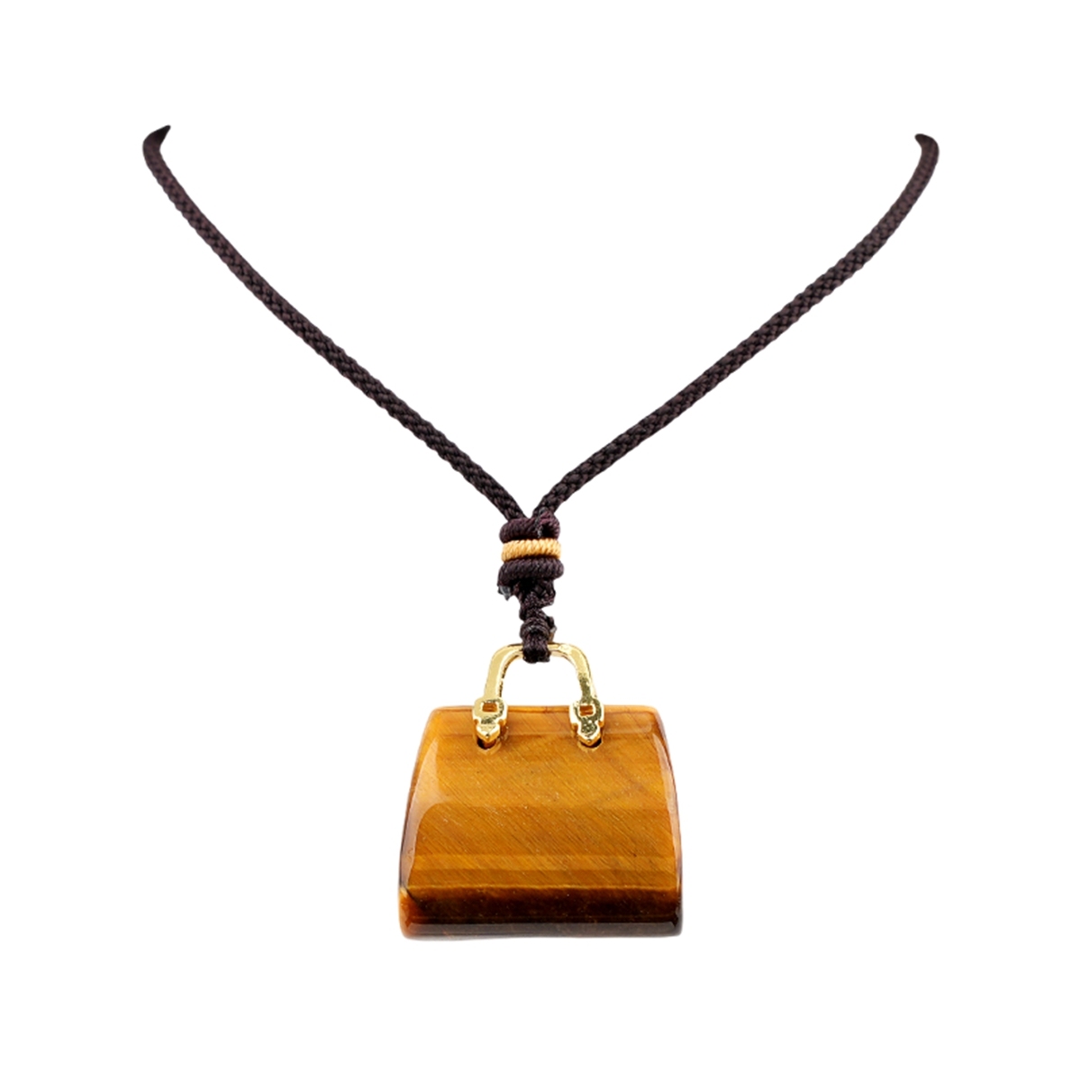 Gold Handbag Gemstone Pendant Necklace Adjustable Rope