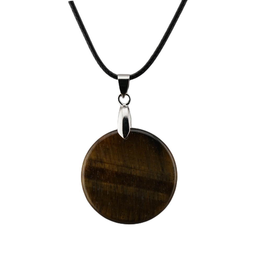 30MM Flat Round Gemstone Disc Pendant Necklace 45cm Black Cord