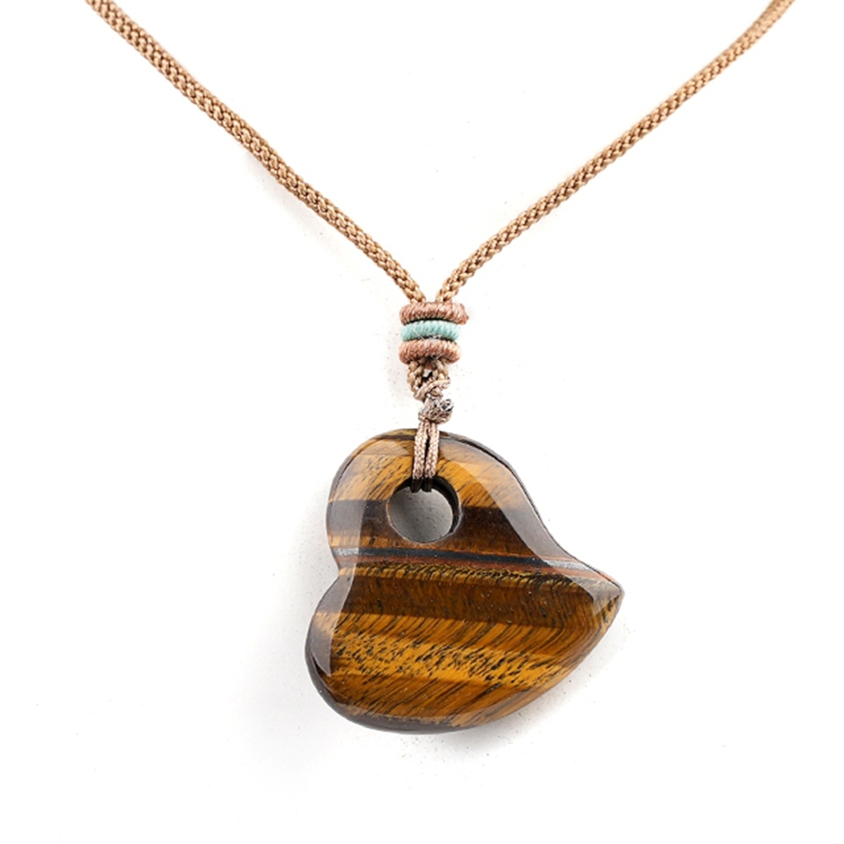 30MM Love Heart Stone Pendant Necklace Adjustable Colorful Rope