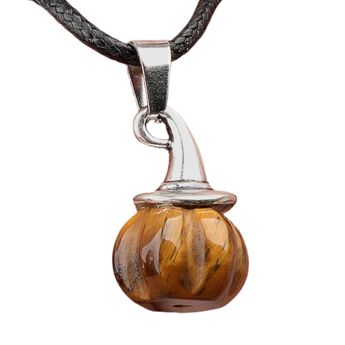 Silver Mini Pumpkin Wizard Hat Gemstone Pendant Necklace 45CM Black Cord