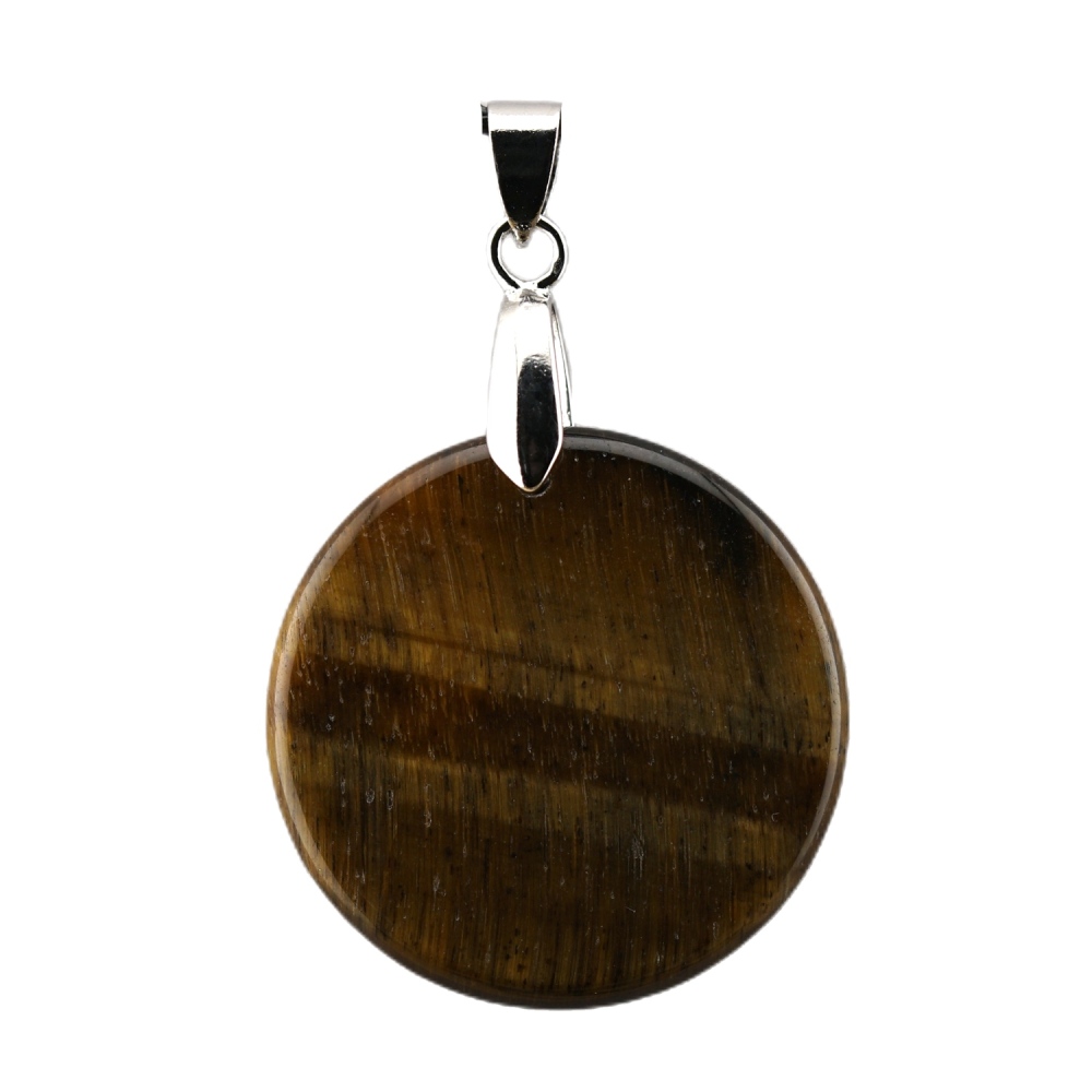 30MM Flat Round Gemstone Disc Pendant Silver Finding Clasp for Making Jewelry