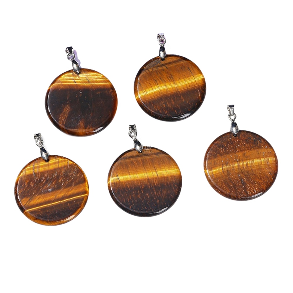 30MM Flat Round Gemstone Disc Pendant Silver Finding Clasp for Making Jewelry