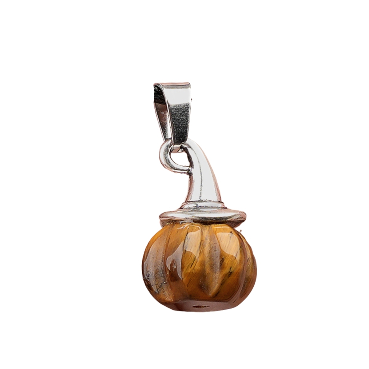 Silver Mini Pumpkin Wizard Hat Gemstone Pendant
