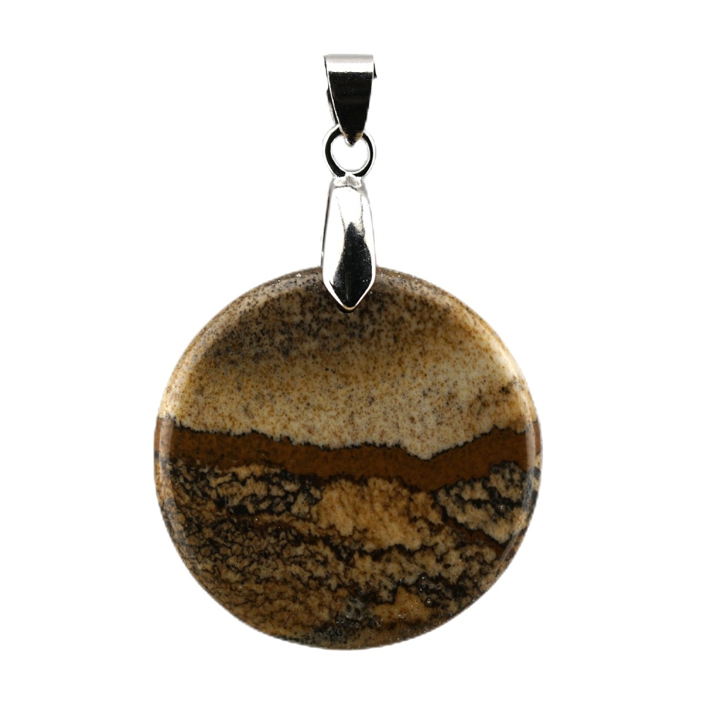30MM Flat Round Gemstone Disc Pendant Silver Finding Clasp for Making Jewelry