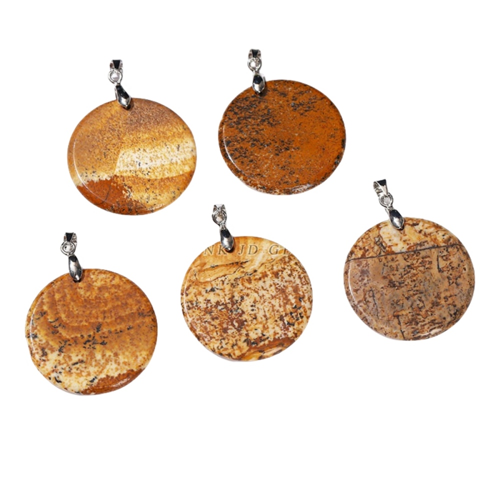 30MM Flat Round Gemstone Disc Pendant Silver Finding Clasp for Making Jewelry