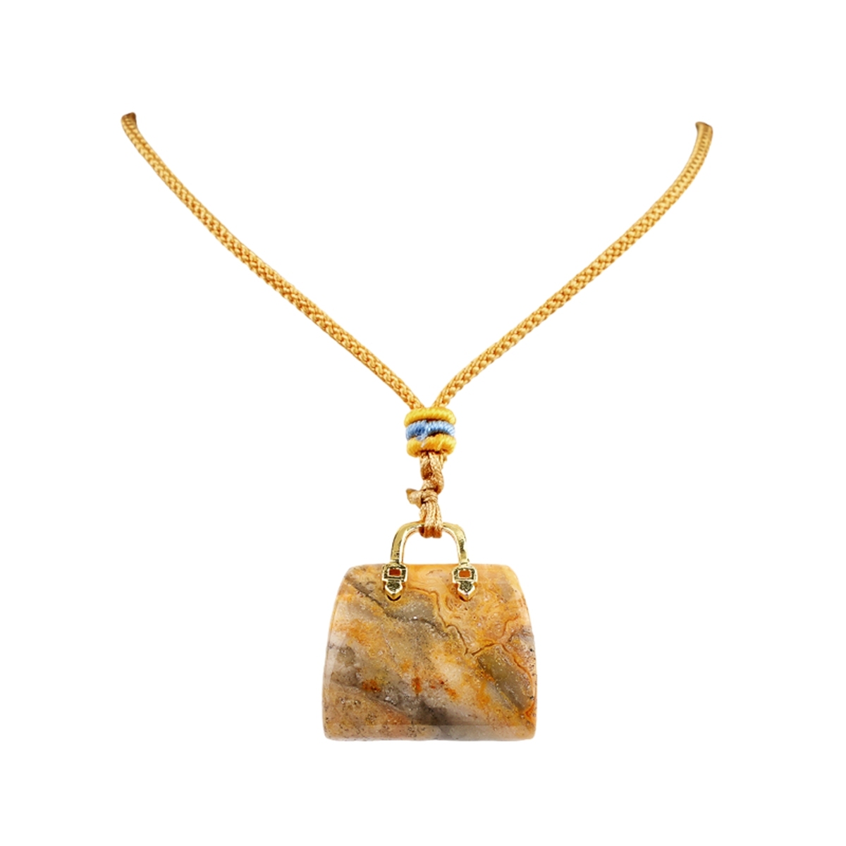 Gold Handbag Gemstone Pendant Necklace Adjustable Rope