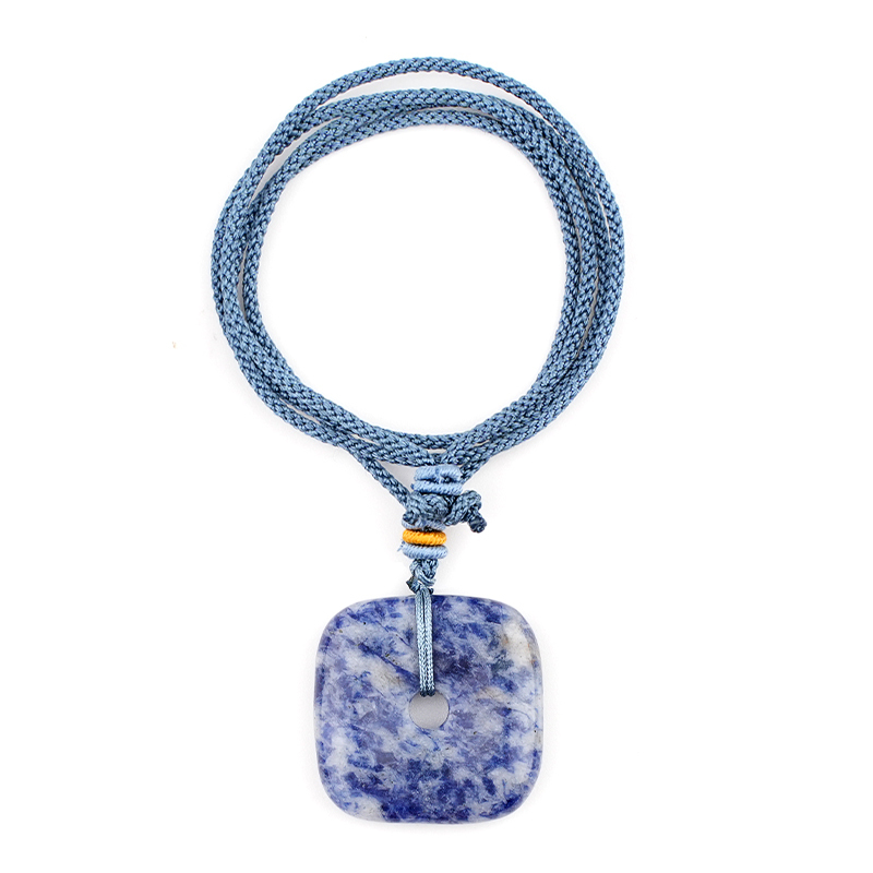 30MM Square Disc Lucky Coin Pingan Pendant Necklace Adjustable Color Rope