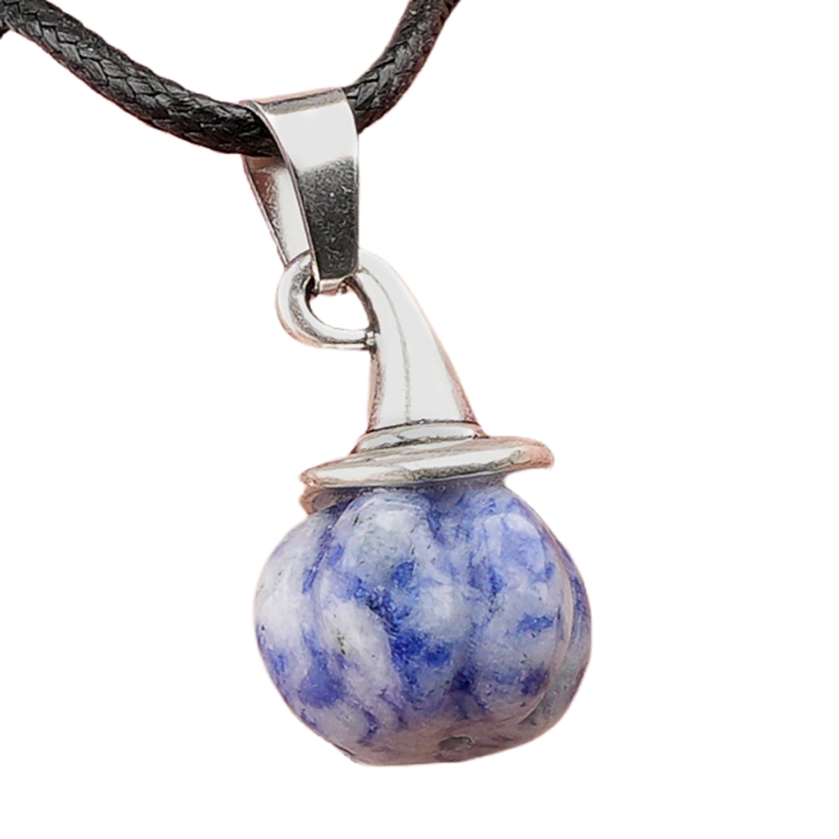 Silver Mini Pumpkin Wizard Hat Gemstone Pendant Necklace 45CM Black Cord