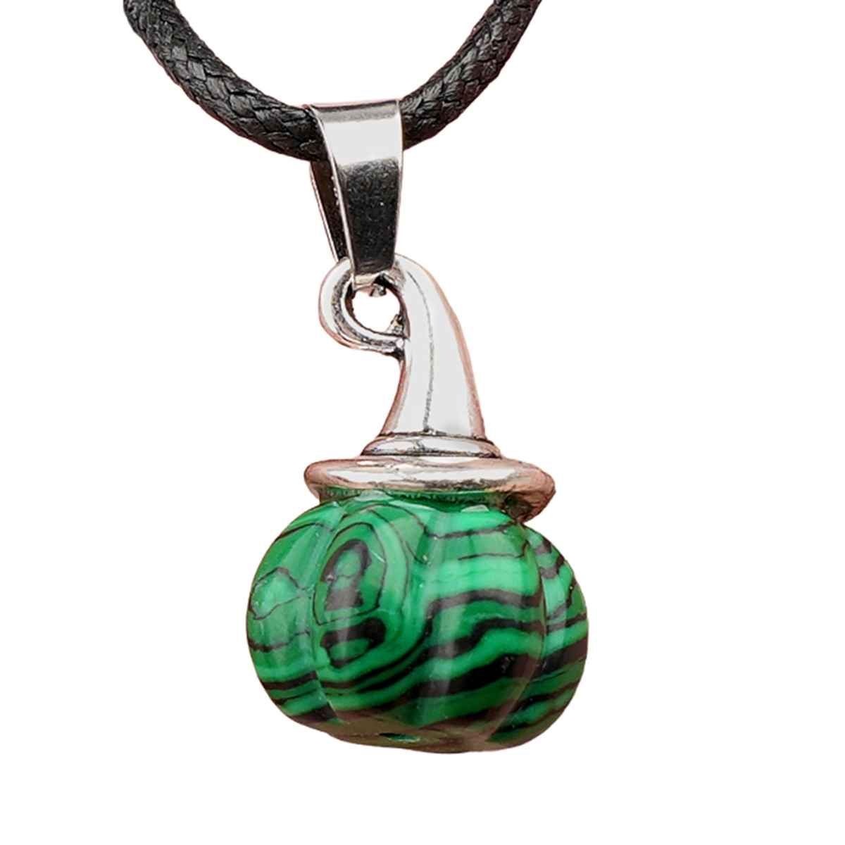 Silver Mini Pumpkin Wizard Hat Gemstone Pendant Necklace 45CM Black Cord