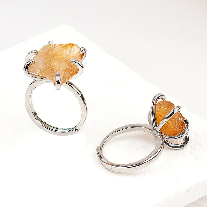 Raw Crystal Silver Adjustable Gemstone Rings for Women Girls