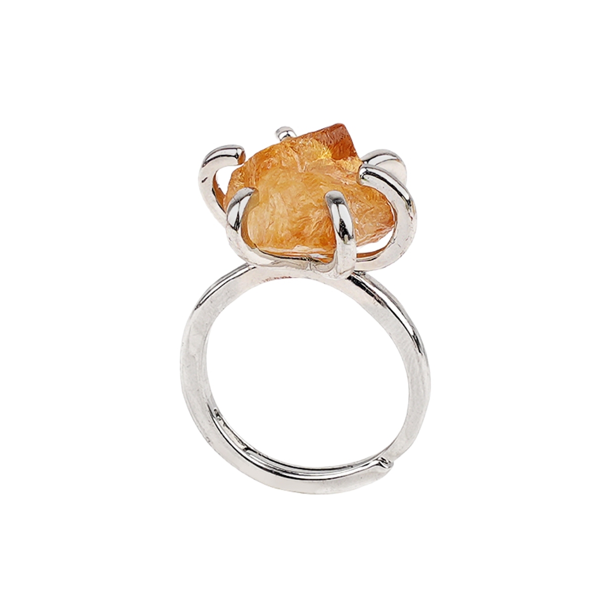 Raw Crystal Silver Adjustable Gemstone Rings for Women Girls
