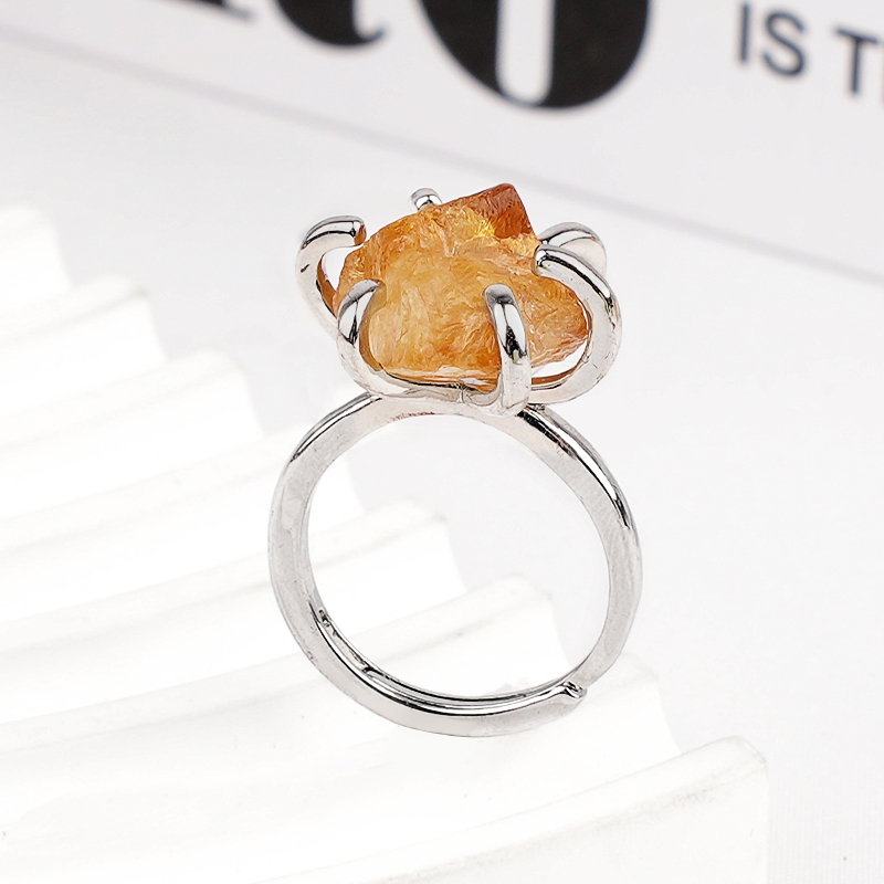 Raw Crystal Silver Adjustable Gemstone Rings for Women Girls