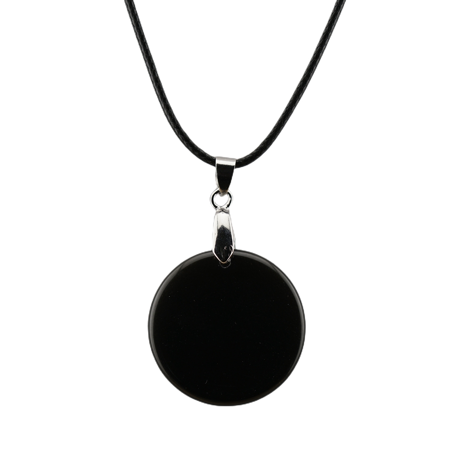 30MM Flat Round Gemstone Disc Pendant Necklace 45cm Black Cord
