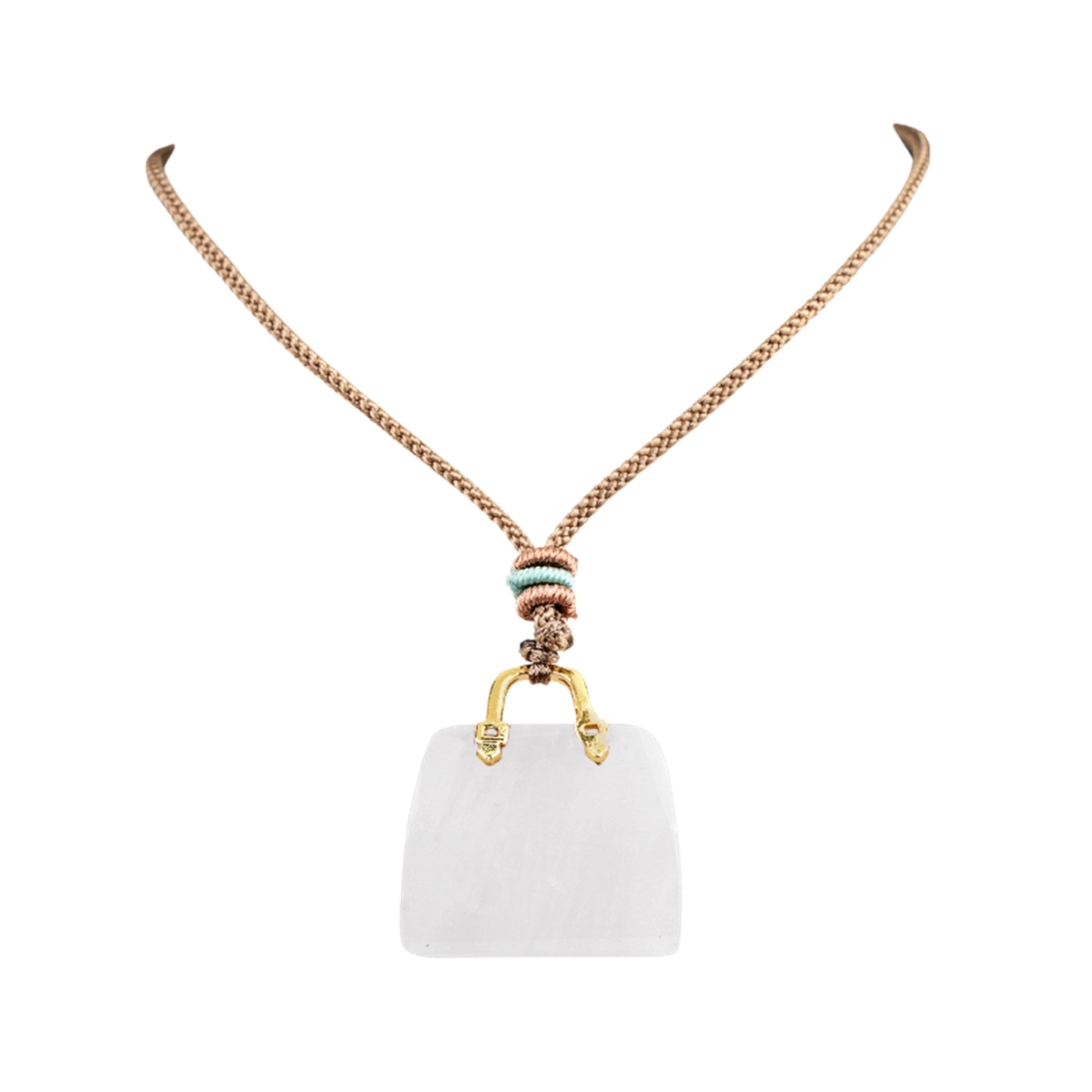 Gold Handbag Gemstone Pendant Necklace Adjustable Rope
