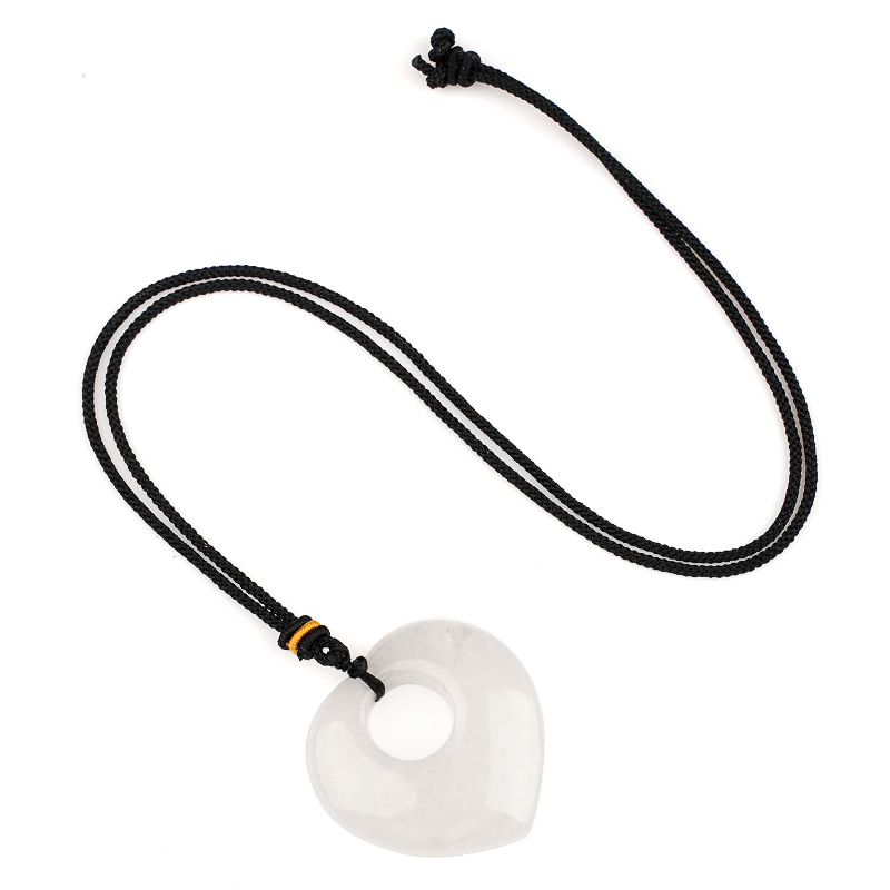 Gemstone 40MM Love Heart Stone Pendant Necklace Adjustable Rope