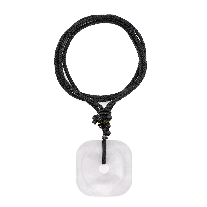 30MM Square Disc Lucky Coin Pingan Pendant Necklace Adjustable Color Rope