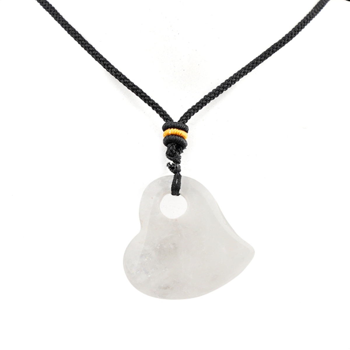 30MM Love Heart Stone Pendant Necklace Adjustable Colorful Rope